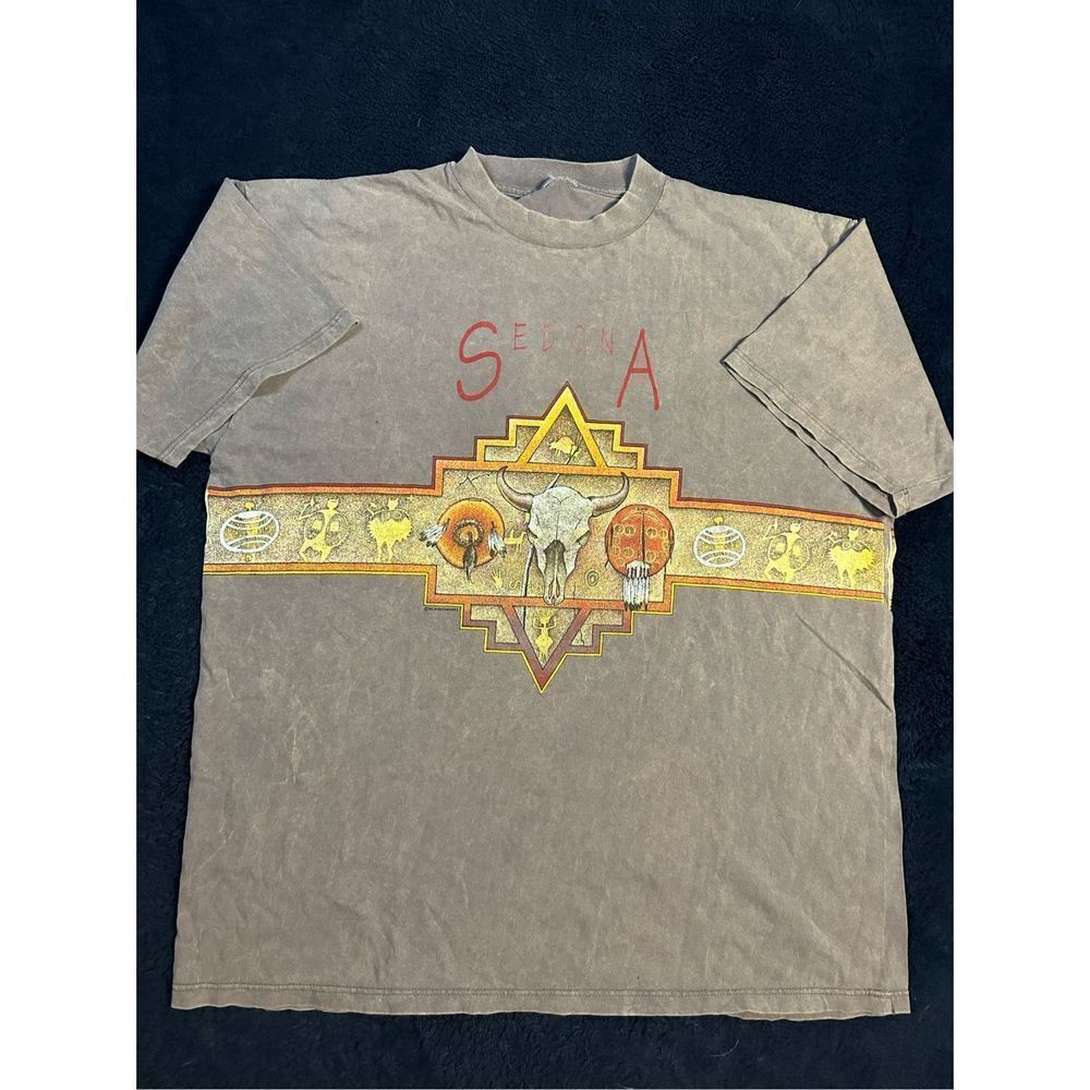 Vintage 90s Sedona Arizona Wrap Around Graphic Brown T Shirt Men’s XL B19